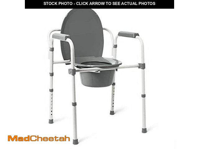 Lot 74-12829059 - Medline Dark Gray 3-in-1 Folding Commode with Elongated Seat, Microban Treated - Portable, Adjustabl...