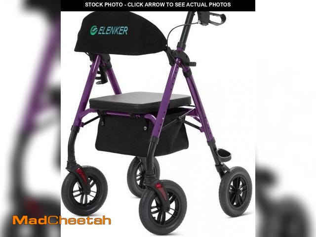 Lot 74-12169023 - ELENKER All-Terrain Rollator Walker with 10" Non-Pneumatic Wheels, Sponge Padded Seat and Backrest, ...