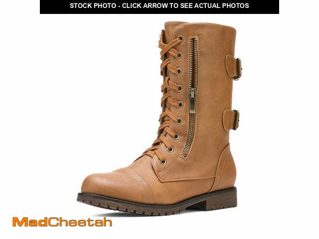 Lot 74-13666133 - DREAM PAIRS Women's Combat Boots, 9.5, Mid Calf Built-in Wallet Pocket Lace up Military Ankle Bootie...