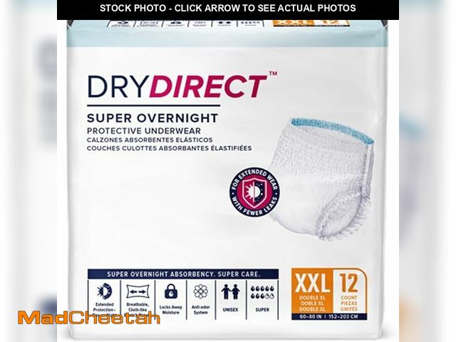 Lot 74-14146735 - Dry Direct Super Overnight Underwear, Soft Cloth-Like Adult Diapers, Overnight Disposable Incontinen...