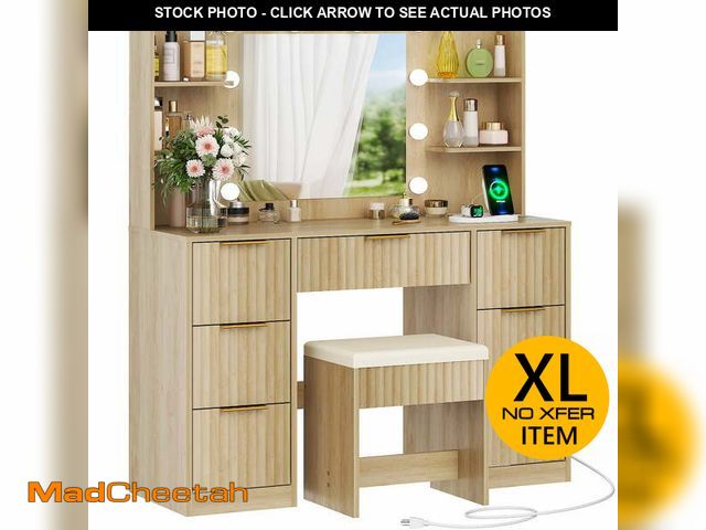 Lot 74-13283654 - Ktaxon Large 47.24" Makeup Vanity Table Set with Hidden Storage, 9-Drawer Dressing Table, Bedroom Ma...