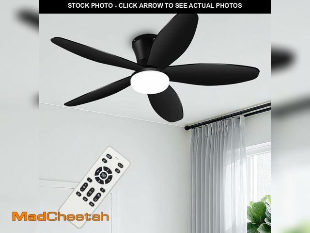 Lot 74-12707745 - Yoedivu Ceiling Fans with Lights - 42 Inch Low Profile Flush Ceiling Fan with Light and Remote Contr...