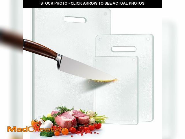 Lot 74-14143664 - 3 Pack Glass Cutting Boards for Kitchen Counter, Clear Tempered Glass Cutting Board Set with Handle ...