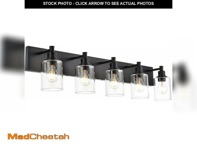 Lot 74-13658853 - Lucidce Bathroom Vanity Light Fixtures Black 5- Light Industrial Sconces Black Lights with Clear Gla...