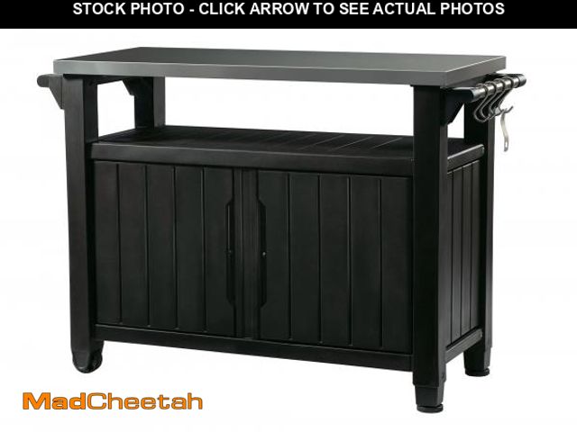 Lot 74-14607775 - Keter Unity XL Outdoor Durable Kitchen Rolling Bar Cart with Storage Cabinet, Graphite - UNUSED