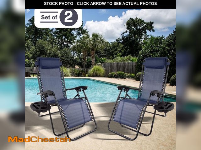 Lot 74-14344315 - Pure Garden Navy Blue Folding Zero Gravity Steel Outdoor Lounge Chairs (2-Pack) - UNUSED