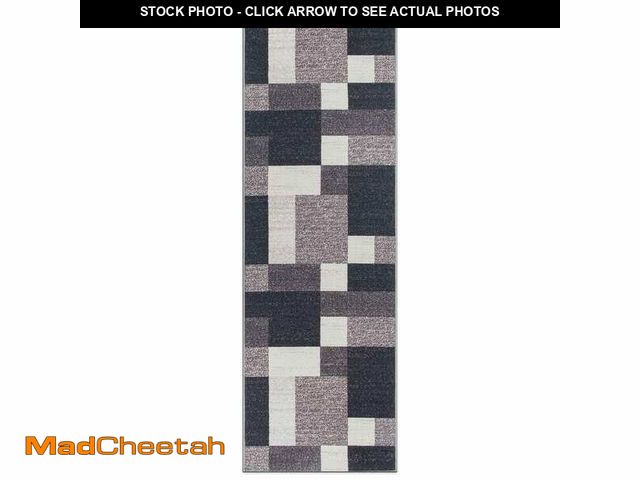 Lot 74-12870374 - WRG Geometric Boxes Design Non-Slip (Non-Skid) Gray 2 ft. 7 in.  x 10 ft.  Indoor Runner Rug - UNUSE...