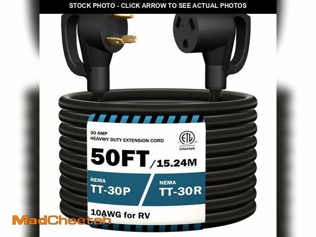 Lot 74-12607840 - STRIGHT 50FT RV Extension Cord 30 Amp, RV Power Extension Cord NEMA TT-30P Male to TT-30R Female Hea...