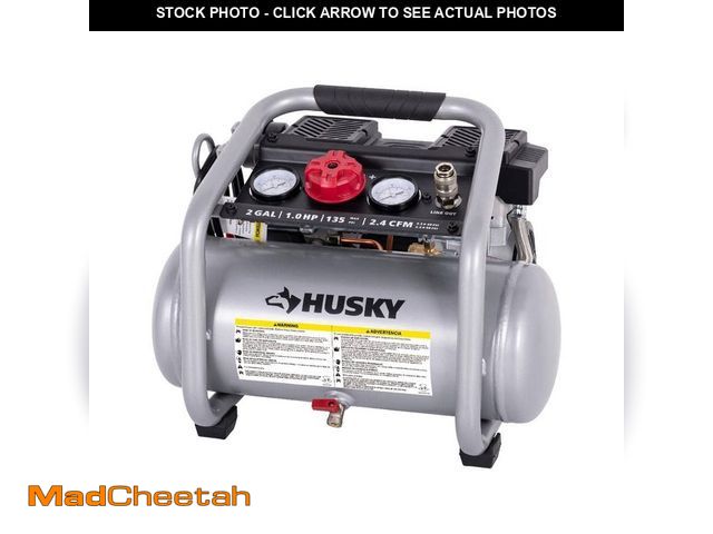 Lot 74-12535042 - Husky 2 Gal. 135 PSI Portable Electric Oil-Free Quiet Jobsite Air Compressor with Dual Pressure Gaug...
