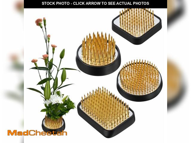 Lot 74-14205526 - 4-Pack Japanese Ikebana Flower Frog Kenzan Kit Ã¢â¬â Black Base &amp; Gold Pin Floral Arrangement...