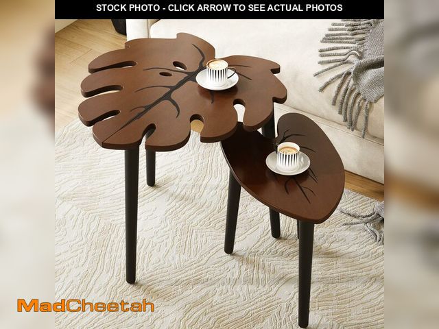 Lot 74-14144957 - BAMEOS Monstera Leaf Nesting Tables Set of 2, Small Side Tables f Set with Leaf Vein Pattern, Modern...