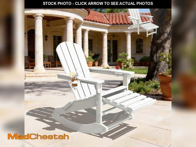 Lot 74-14260651 - KINGYES Adirondack Rocking Chair with Retractable Ottoman and Cup Holders, HDPE Adirondack Rocker, P...