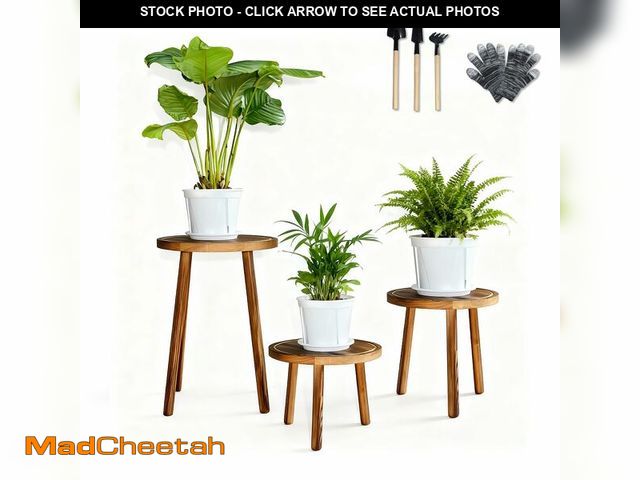 Lot 74-13621843 - AMVAQKER 3 PCS Wood Plant Stands Indoor, Three Sizes of Plant Stands Suitable for 6-15 Inch Pots, Si...