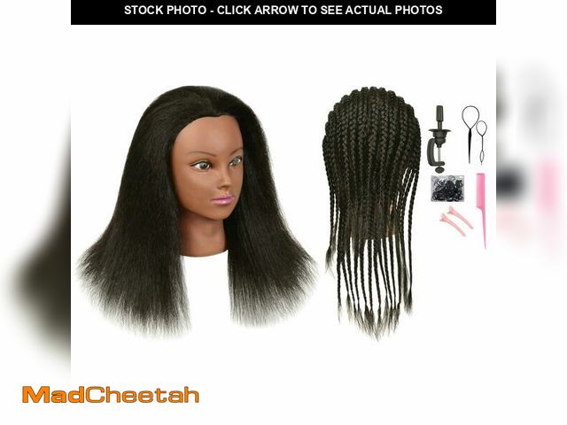 Lot 74-13964603 - QACIEH Afro Kinky Curly 100% Real Human Hair Mannequin Head with Stand for Hairdresser Practice Cosm...