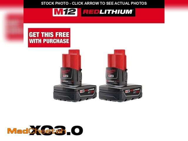 Lot 74-12553276 - Milwaukee M12 12-Volt Lithium-Ion XC Extended Capacity 3.0 Ah Battery Pack (2-Pack) - UNUSED