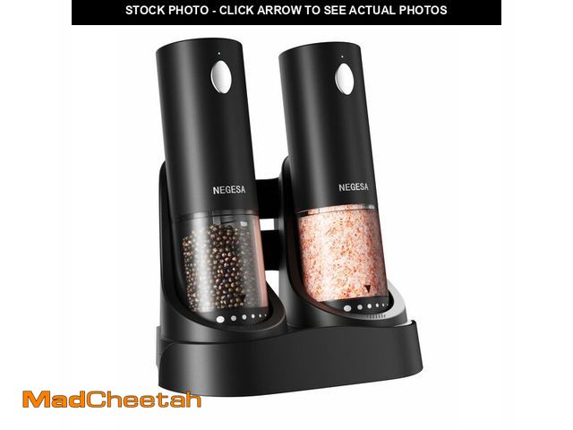 Lot 74-12700281 - Electric Salt and Pepper Grinder Set with Rechargeable Base - Automatic Refillable Electric Salt and...