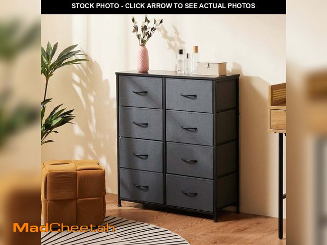 Lot 74-13764574 - EDX Fabric Dresser for Bedroom, Doulbe Dresser with 8 Drawers, Metal Frame, Wood Tabletop, Grey - UN...