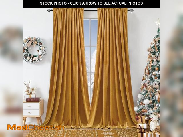 Lot 74-12325352 - Dchola Mustard Yellow Velvet Curtains for Bedroom Window, Super Soft Vintage Luxury Heavy Drapes, Ro...