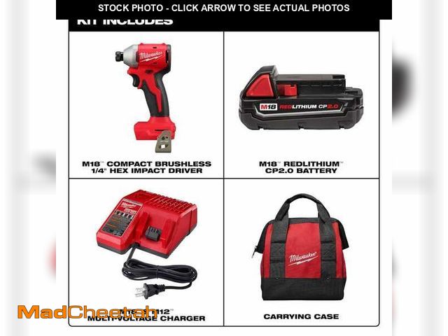 Lot 74-12791913 - M18 18-Volt Lithium-Ion Compact Brushless Cordless 1/4 in. Impact Driver Kit with One 2.0 Ah Battery...