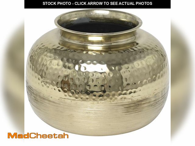 Lot 74-12855754 - Deco 79 Aluminum Metal Decorative Vase Brushed Centerpiece Vase with Hammered Top, Flower Vase for H...