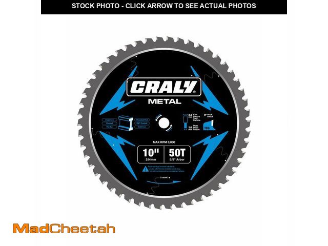 Lot 74-12710841 - CRALY 10 Inch 50 Teeth Steel and Ferrous Metal Cutting Circular Saw Blade, 5/8 Inch Arbor, Thin Kerf...