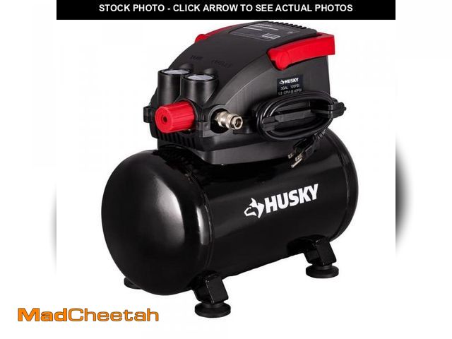 Lot 74-12463729 - Husky 3 Gal. 120 PSI Portable Electric Oil-Free Light Duty Hotdog Air Compressor with Fold Down Hand...