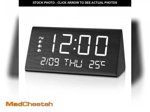 Lot 74-11851679 - JALL Digital Alarm Clock, with Wooden Electronic LED Time Display, 3 Alarm Settings, Weekday/Weekend...