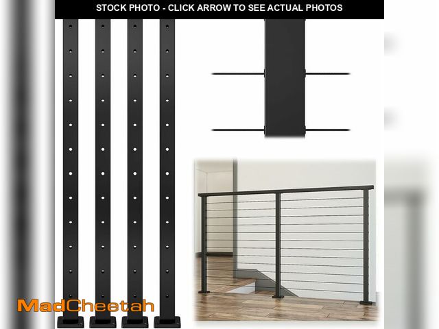 Lot 74-12762235 - (MISSING HARDWARE) Muzata 4Pack Black Cable Railing Post 42 Inch 42"x2"x2" Level Drilled Surface Mou...