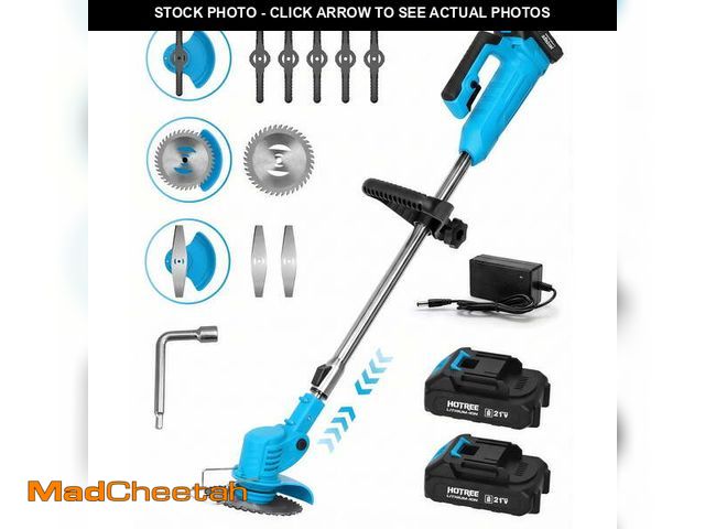 Lot 74-14435924 - HOTREE 21V Cordless Electric Weed Eater &amp; String Trimmer Edger, 2x 2.0Ah Batteries, 3 Blades &am...