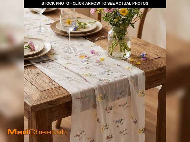 Lot 74-14384572 - Remagr 4 Pcs 9.8 ft Wildflower Table Runner Embroidery Flower Seasonal Table Decorations Tulle Fabri...