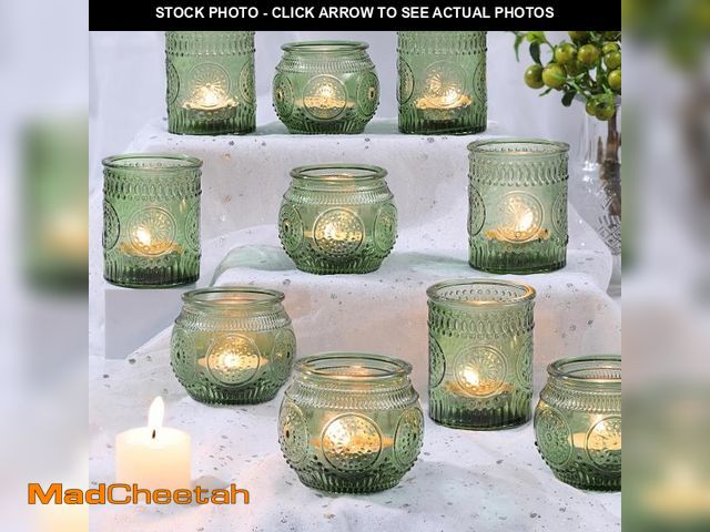Lot 74-12538234 - DARJEN 12Pcs Green Votive Candle Holders - Glass Tea Light Candle Holder for Wedding Shower, Candle ...