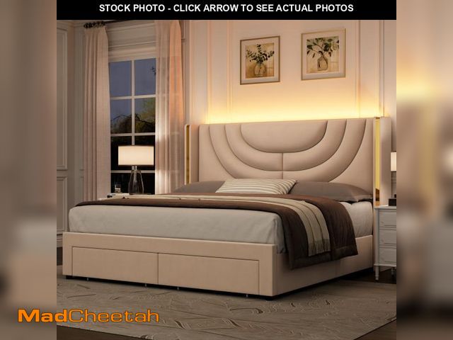 Lot 74-12294595 - Sturminster Velvet Upholstered LED Bed with Wall Wash Light, Platform Storage Bed with 2 Drawers, RG...