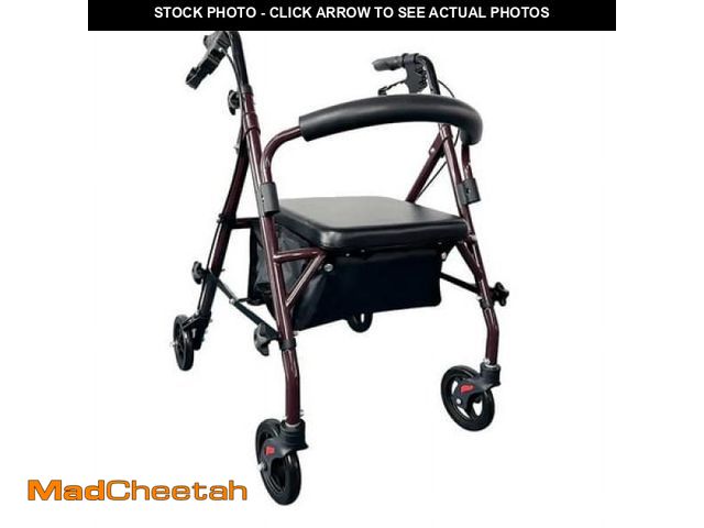 Lot 74-12420035 - Naipo Steel Rollator Walker  Folding Rolling Walker  6  Wheels  350lb Weight Capacity  Burgundy Red ...