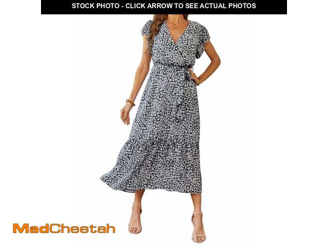 Lot 74-14151873 - PRETTYGARDEN Women's Summer Floral Boho Dress Wrap V Neck Short Sleeve Ruffle A-Line Flowy Maxi Wedd...