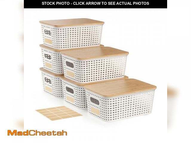 Lot 74-12444017 - Viphope Small 5 Quart Plastic Storage Bin with Bamboo Lid, Stackable Decorative Storage Basket Box C...