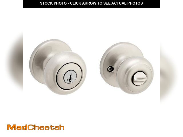 Lot 74-12855083 - Kwikset Cove Satin Nickel Keyed Entry Door Knob featuring SmartKey Security and Microban Technology ...