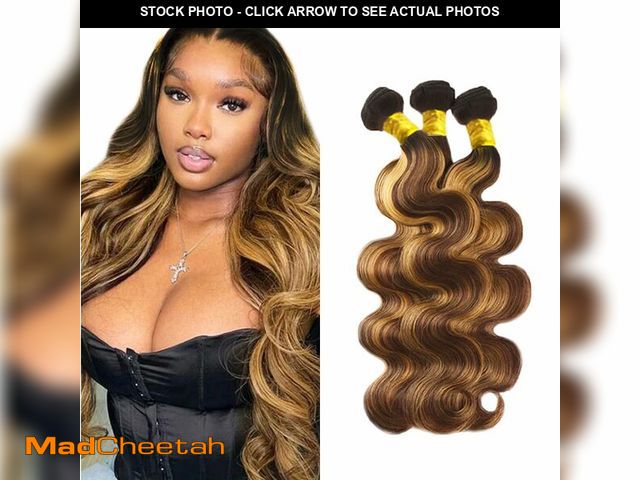 Lot 74-13544149 - HuxoWax 1BP4/27 Natural Black Ombre Highlight Brown 22 24 26 Inch Body Wave Human Hair Bundles Honey...