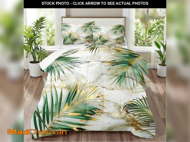 Lot 74-12434224 - CCoutueChen Green Palm Leaf Comforter Queen Tropical Palm Leaves Comforter Sets Chic Botanical Leaf ...