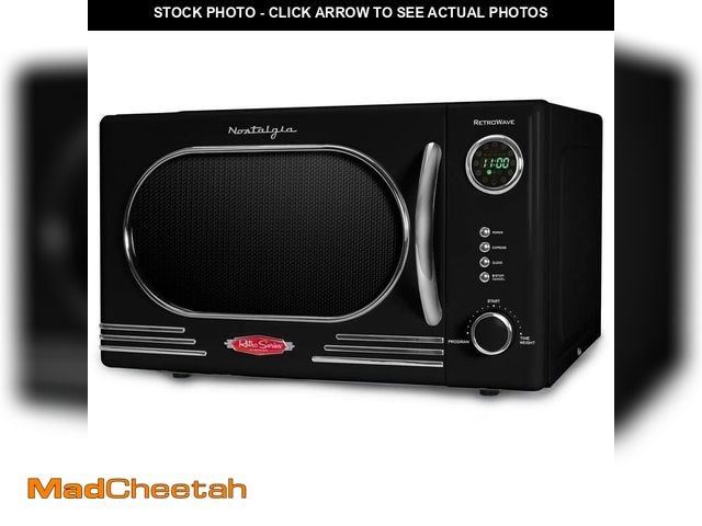 Lot 74-13002278 - Nostalgia Retro 14.92 in. Wide 1.1 cu. ft. Electric 1000-Watts Microwave Black with Child Safety Loc...