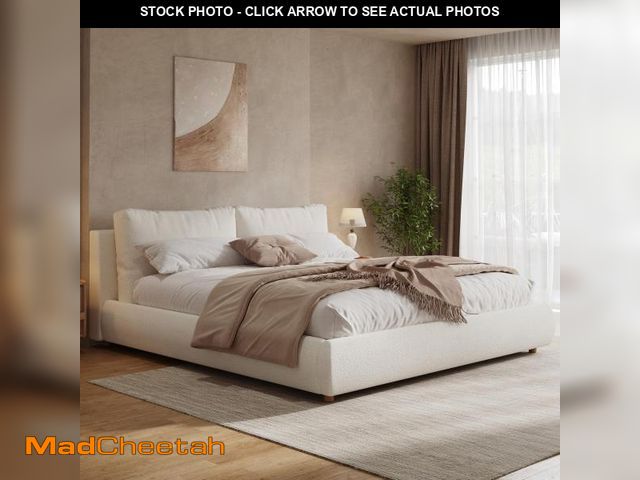 Lot 74-12388223 - DNYN King Size Boucle Bedframe &amp; Upholstered Cloud Platform Bed with Thick Fabric &amp; Wood Sla...