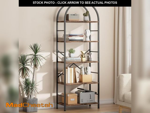 Lot 74-12098501 - Shintenchi Bookshelf, Arched Bookshelf 5 Tier Bookcase, Tall Shelf for CDs/Books, Home Office Shelf ...