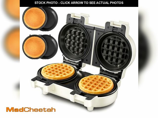 Lot 74-14293620 - 2-in-1 Double Waffle &amp; Pancake Maker - CACHOO Mini 4" Nonstick Waffle Iron &amp; Small Round Gri...