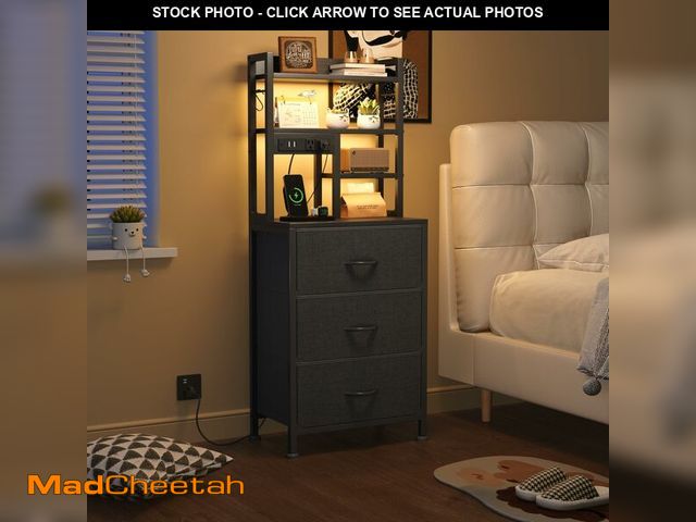 Lot 74-14207600 - COTUBLR Night Stand, Tall Nightstand with Charging Station and LED Lights, Side Table with 4-Tier Sh...