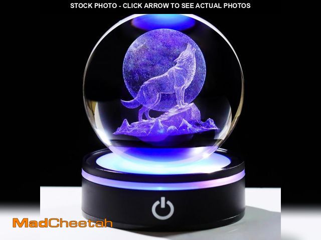 Lot 74-12315679 - YWHL 3D Crystal Ball Moon Wolf Figurine with Colorful LED Base, Laser Wolf Gifts for Women Men Wolve...