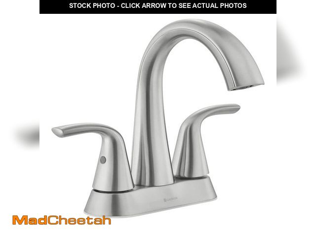 Lot 74-12852504 - Glacier Bay Irena 4 in. Center set Double-Handle High-Arc Bathroom Faucet in Brushed Nickel - UNUSED