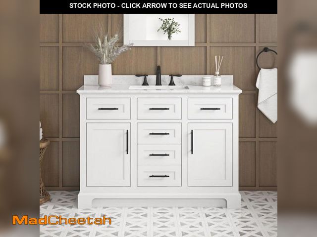 Lot 74-12409424 - Home Decorators Collection Doveton 48 in. Single Sink Freestanding White Bath Vanity with White Engi...