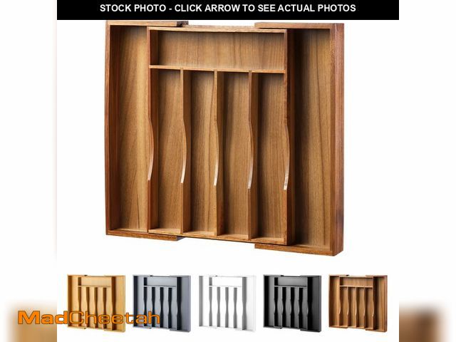 Lot 74-12976169 - oridom Expandable Acacia Kitchen Drawer Organizer for Cutlery and Utensils, Adjustable Acacia Wood C...