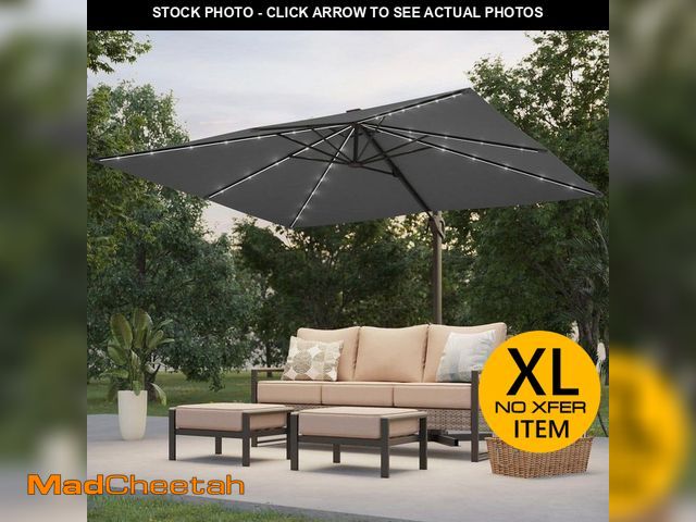 Lot 74-12465426 - Sonkuki 10 x 8 ft. Metal Solar-powered Cantilever Patio Umbrella with 360ÃâÃÂ° Rotation and Cano...