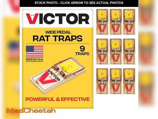 Lot 74-14066047 - Victor M205-9 Wide Plastic Pedal Sustainably Sourced FSC Wood Humane Snap Rat Traps - 9 Wooden Traps...