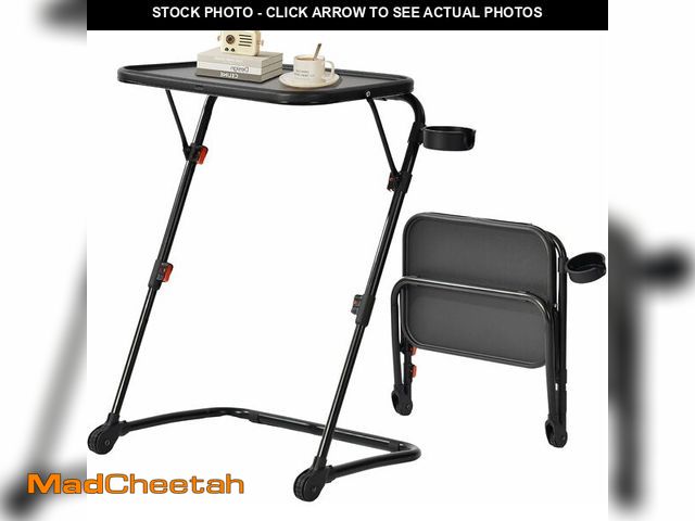 Lot 74-12664332 - FurnitureR Folding TV Tray Z-Shaped with Cup Holder, Foldable Snack Dinner Side Table with 4 Height ...